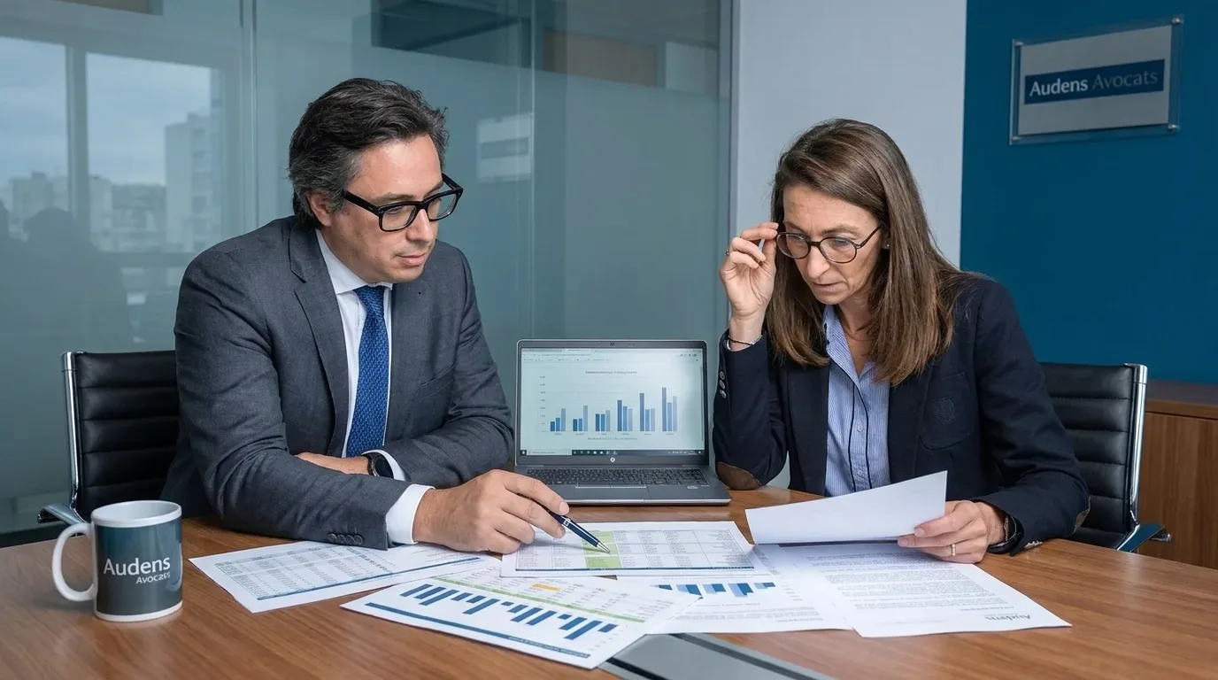 Homme d'affaires en réunion avec un avocat fiscaliste examinant ensemble des documents financiers
