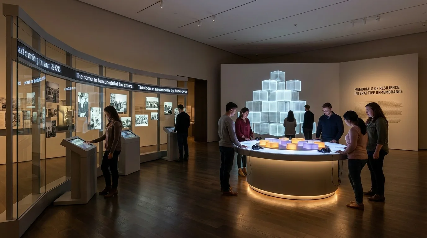 Installation muséographique professionnelle avec dispositifs interactifs de mémorial et d'exposition commémorative